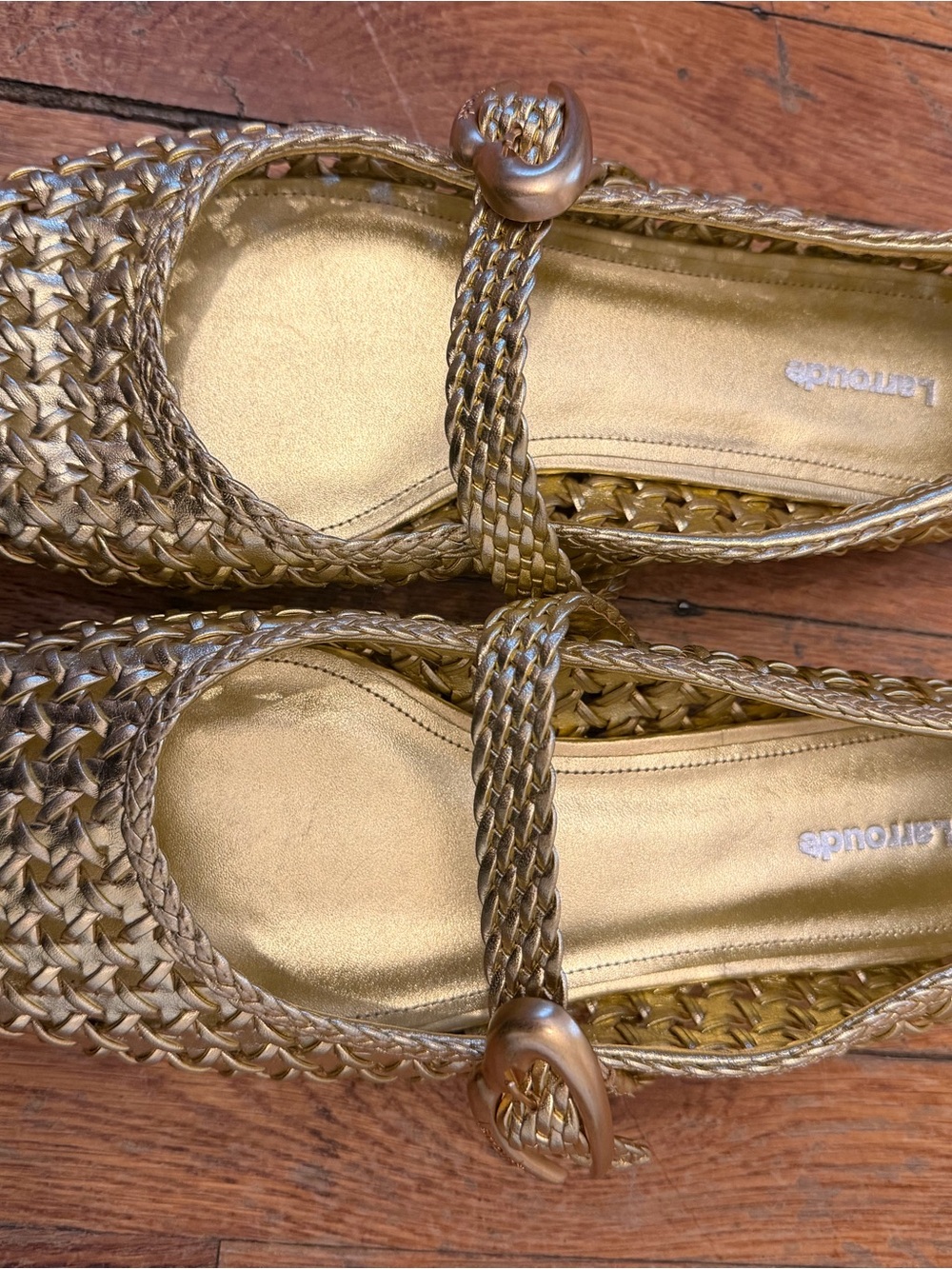Larroude Gold Verona Macrame Ballet Flats